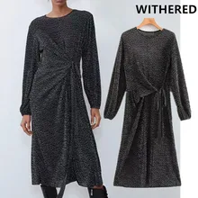 Увядшее английское винтажное плиссированное платье средней длины в горошек с круглым вырезом для женщин vestidos de fiesta de noche vestidos Блейзер размера плюс