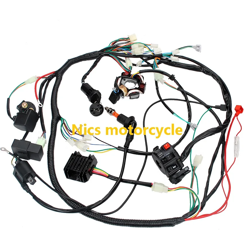 Templehorse Complete Electrics All Wiring Harness Wire Loom Assembly for GY6 4-Stroke Engine Type 125cc 150cc Pit Bike Scooter ATV Quad 