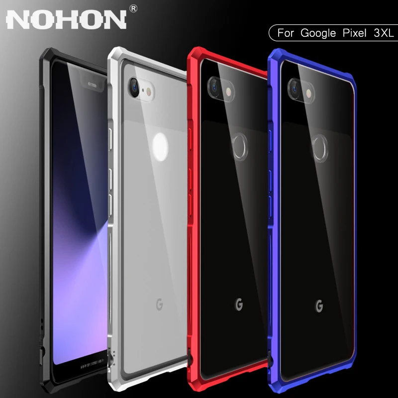 

Nohon Case For Google Pixel 3 Pixel3 Aluminum Metal Frame Bumper with Clear Tempered Glass Back Cover for Google Pixel 3 XL 3XL