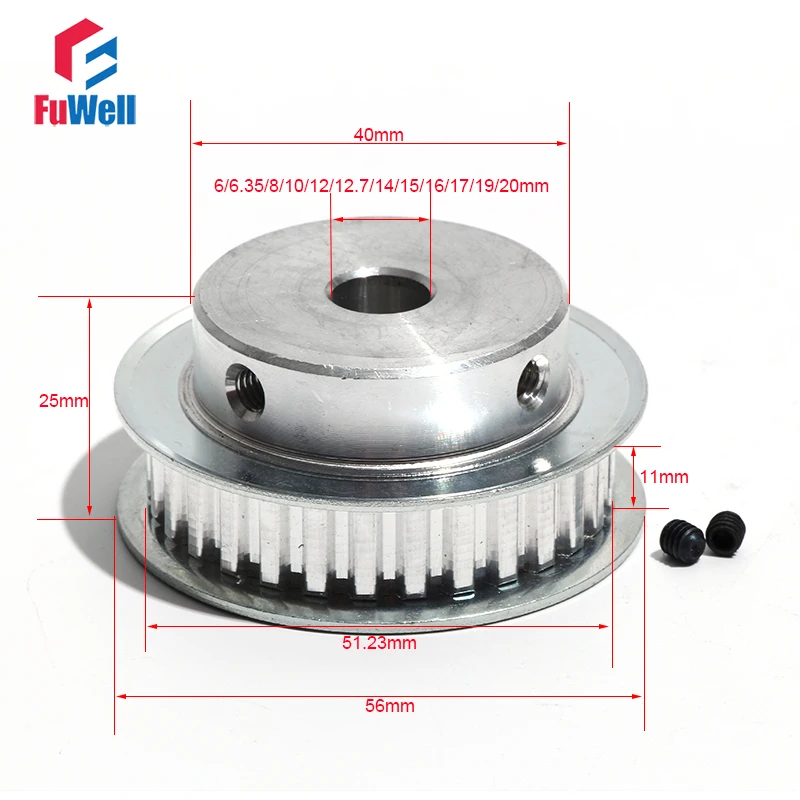 Description Picture 2 of itemXL Timing Pulley 32T 11mm Belt Width Gear Pulley 6/6.35/8/10/20mm Bore 32Teeth Transmission Belt Pulley