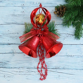 

New Year's decoration "Two bells with beads on a ball with a bow" 21x30 cm, red 4316704