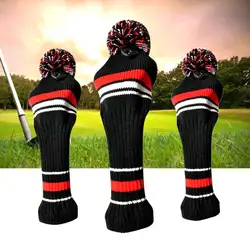 Новый брендовый комплект из 3 предметов, черно-белая шерсть, вязанный набор для гольфа, набор для гольфа, водительский фарватер, чехол для