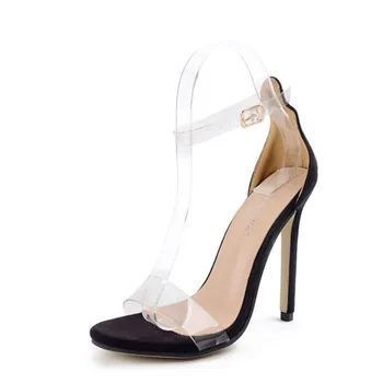 

Women's sandals 2020 transparent one-character belt sexy high-heeled shoes large size 42