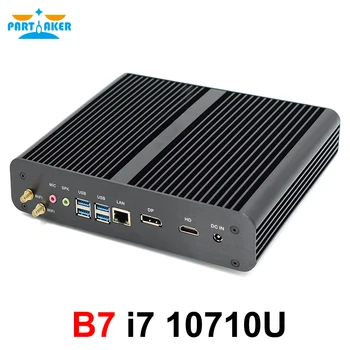Partaker B7 10Th Gen Fanless Mini PC Intel Core i7 10710U Gaming Computer M.2 NVMe+Msata+2.5''SATA HTPC Nettop HDMI DP PC WiFi 1