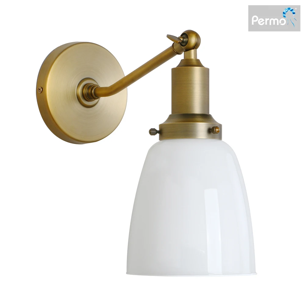 Permo Industrial Vintage Slope Pole Wall Mount Single Sconce with 5.5" Oval Dome Milk White Glass Shade Wall Sconce Light Lamp F