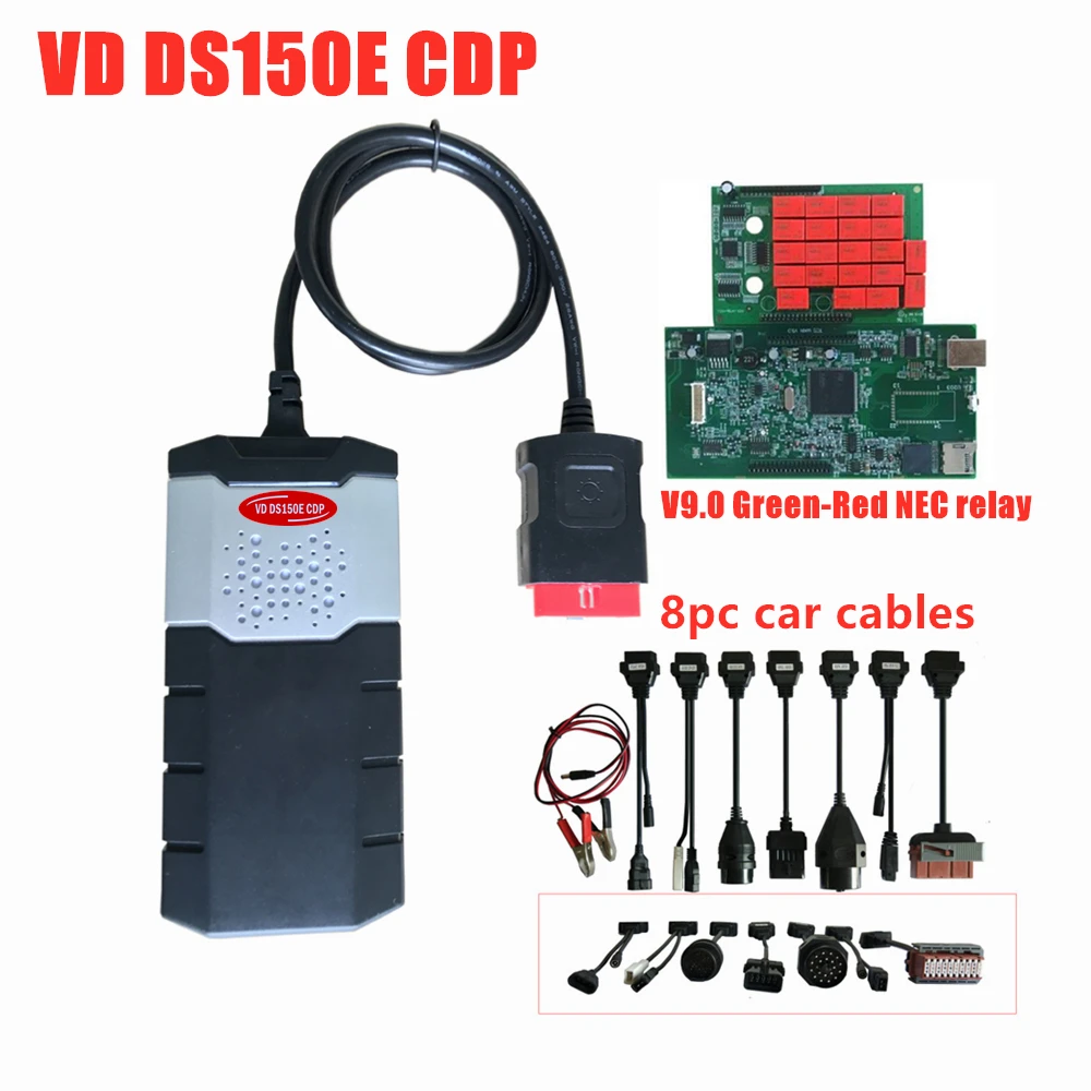 v9.0 плата vd ds150e c-d-p с bluetooth 2016R0/2015R3 OBD2 сканер инструмент для delphis+ полный 8 автомобилей/грузовиков Кабели - Цвет: without bluetooth