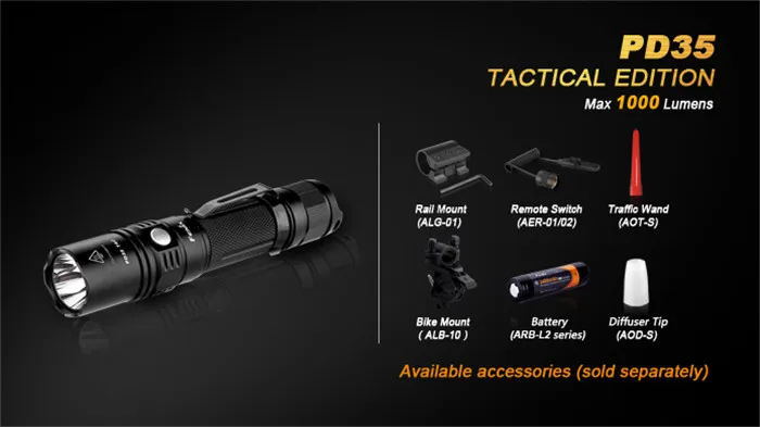 Fenix PD35 V2.0 PD35 TAC Cree XPL светодиодный тактический фонарь с яркостью на дальние расстояния, уличный фонарь с питанием от 18650 летучей мыши