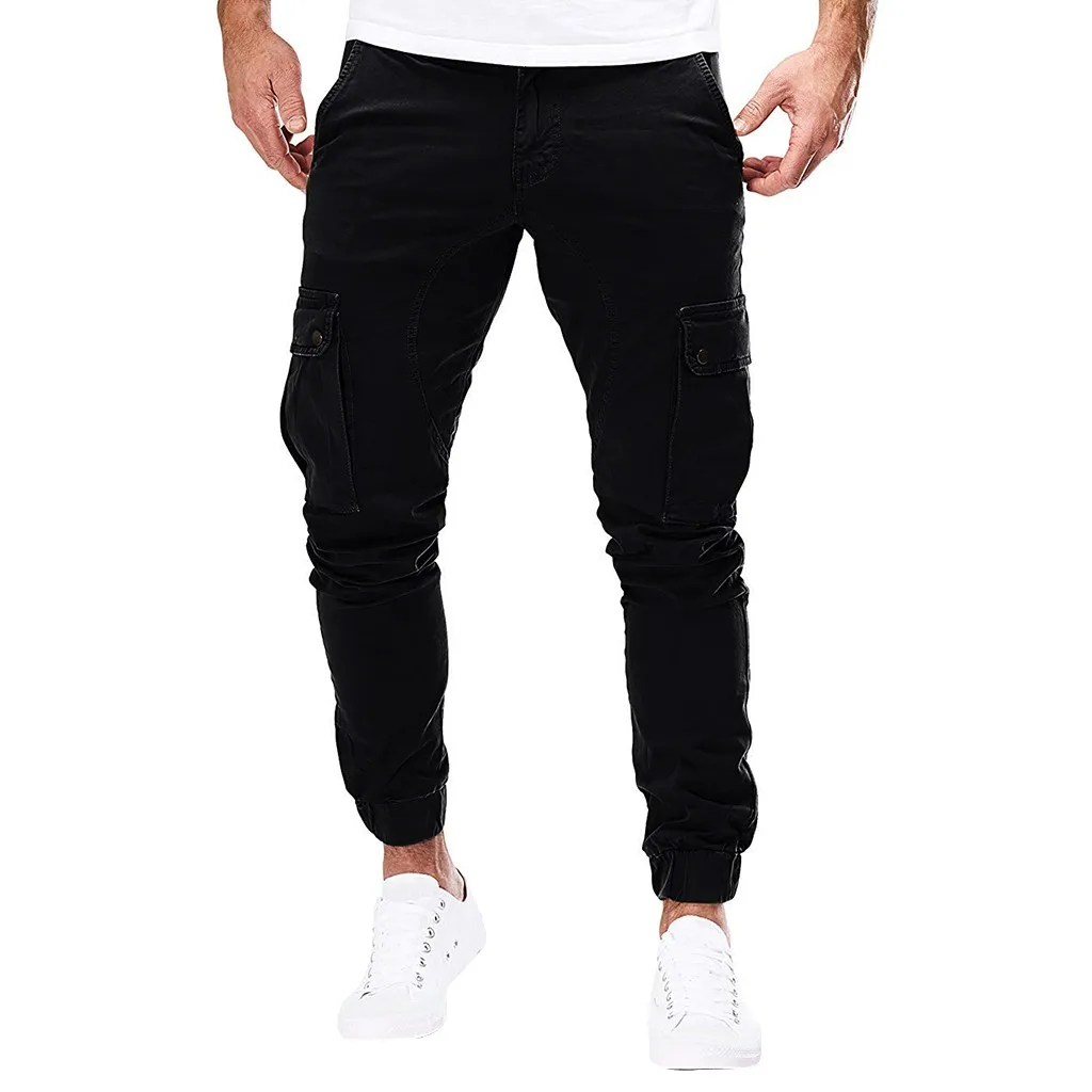 Feitong Джоггеры для мужчин treetwear комбинезоны с карманами повседневные однотонные спортивные рабочие брюки спортивные мужские худи - Color: Black