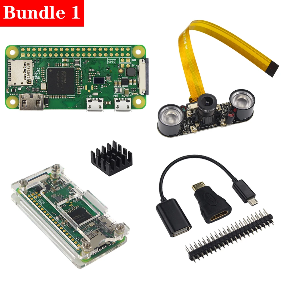 Raspberry Pi Zero W беспроводной комплект с камерой ночного видения 5MP акриловый чехол алюминиевый радиатор для Raspberry Pi 0 W - Комплект: Комплект 1