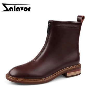

ZALAVOR Size 34-42 Women Ankle Boots Flock Flats Front Zipper Shoes Round Toe Winter Warm Boots Women Fashion Party Footwear