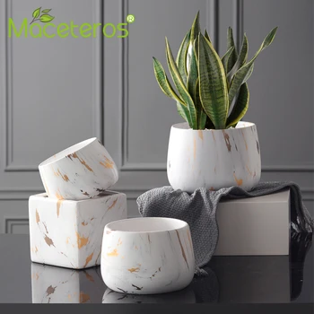 

Creative Flowerpot Set Ceramic Marble Pattern European Style Green Plant Ornaments Personalized Nordic Style Living Room Green