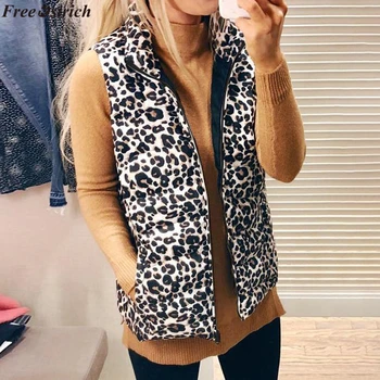 

SAGACE Winter Women Down Vest Fashion Female Sleeveless Vest Jacket Warm Down Jacket Plus Size Women Sleeveless Leopard Jacket
