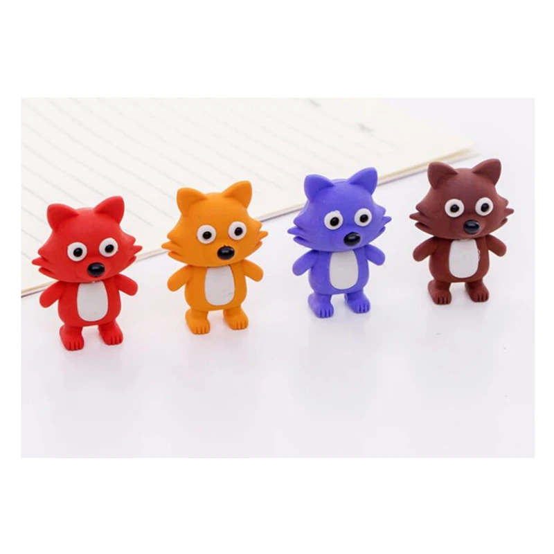 

12 PCS/Lot Creative Cartoon Kawaii Fox Cat Rubber Eraser Student Rubber Stationery Wholesale School Eraser