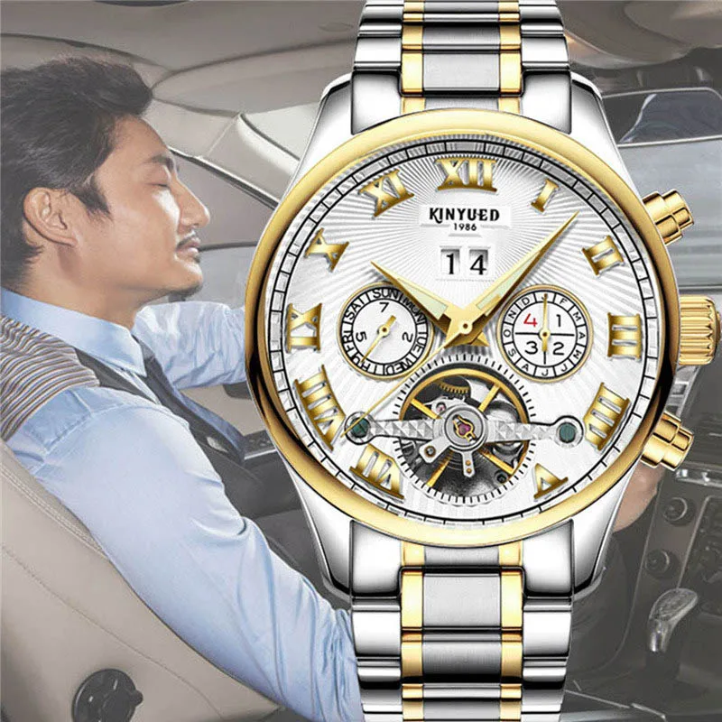 

New KINYUED Men Mechanical Watch Automatic Stainless Steel Fashion Casual Male Watches Luminous Waterproof Wrist Watch Hot Sale