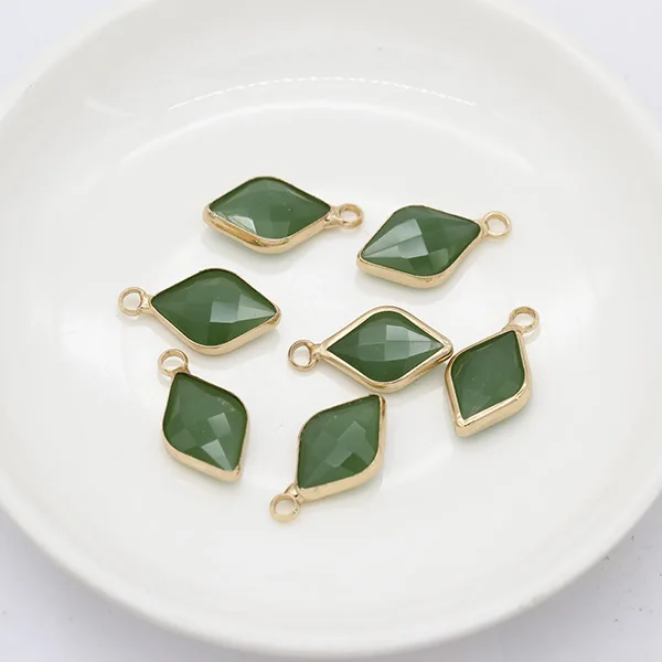 9x14 мм золотые металлические бусины в рамке граненый хрусталь Подвески в форме листа разъемы ожерелье серьги Поиск ремесло - Цвет: green jade