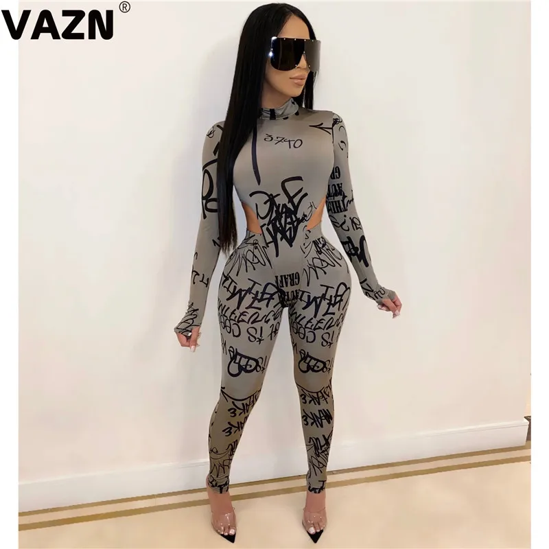 VAZN, новинка, открытые, сексуальные, вечерние, с вырезом, модный, водолазка, полный рукав, боди, 1 шт., длинные штаны, для женщин, тонкий, 2 шт