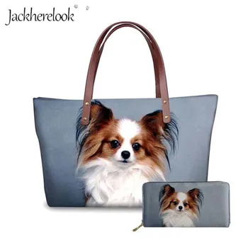 

Jackherelook 3D Lovely Papillon Dog Printing 2Pcs/Set Women's Purses and Handbags Cute Pet Casual Bag for Lady Top-Handle Totes