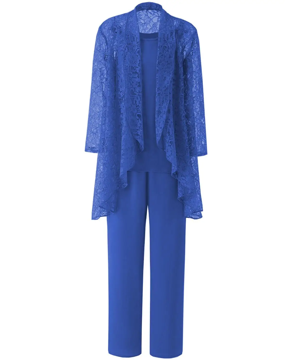 Light Royal Blue Формальное вечернее платье, комбинезон для женщин, шифоновое платье для матери невесты, брючный костюм с длинными рукавами, кружевной наряд, куртка, 3 предмета, M8 - Цвет: Light Royal Blue