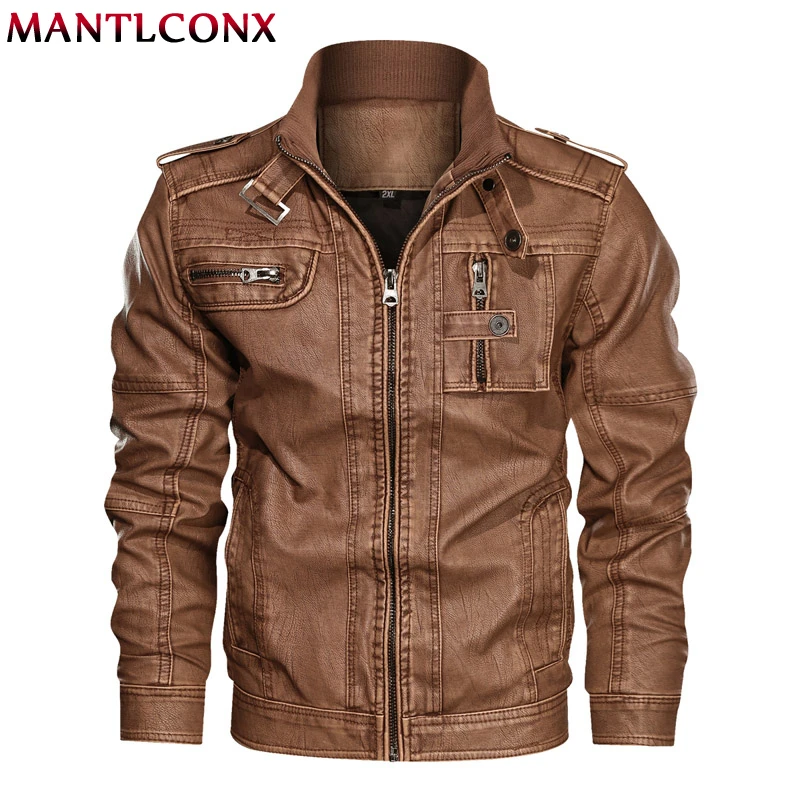 vintage biker jacket MANTLCONX Moto Biker Mens Leather Jacket 2021 New Brand Motorcycle PU Leather Jacket Men's Autumn Winter Coats Plus Size 5XL 6XL mens leather jackets on sale