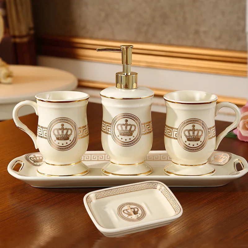 Bathroom Set Liquid Ceramics Soap Dispenser/Dish Toothbrush Holder Gargle Cup Tray Cotton Swab Box Sell Separately Nordic Style