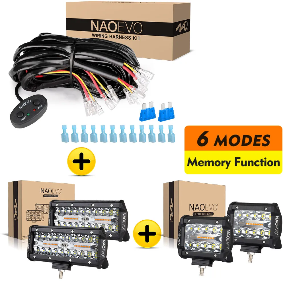 naoevo LED Light Bar, 2 Color 6 Lighting Modes Amber White Waterproof 7  Inch 240W 24000lm