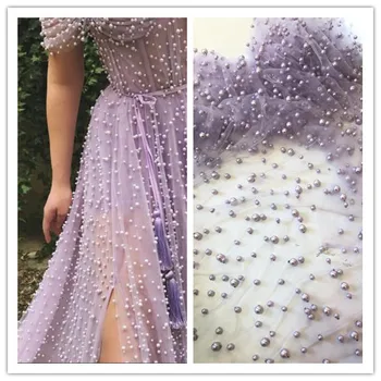 

Embroidered Net Fabric with beads With super Quality Sat-12.6801 African Tulle Lace Fabric For party Dress