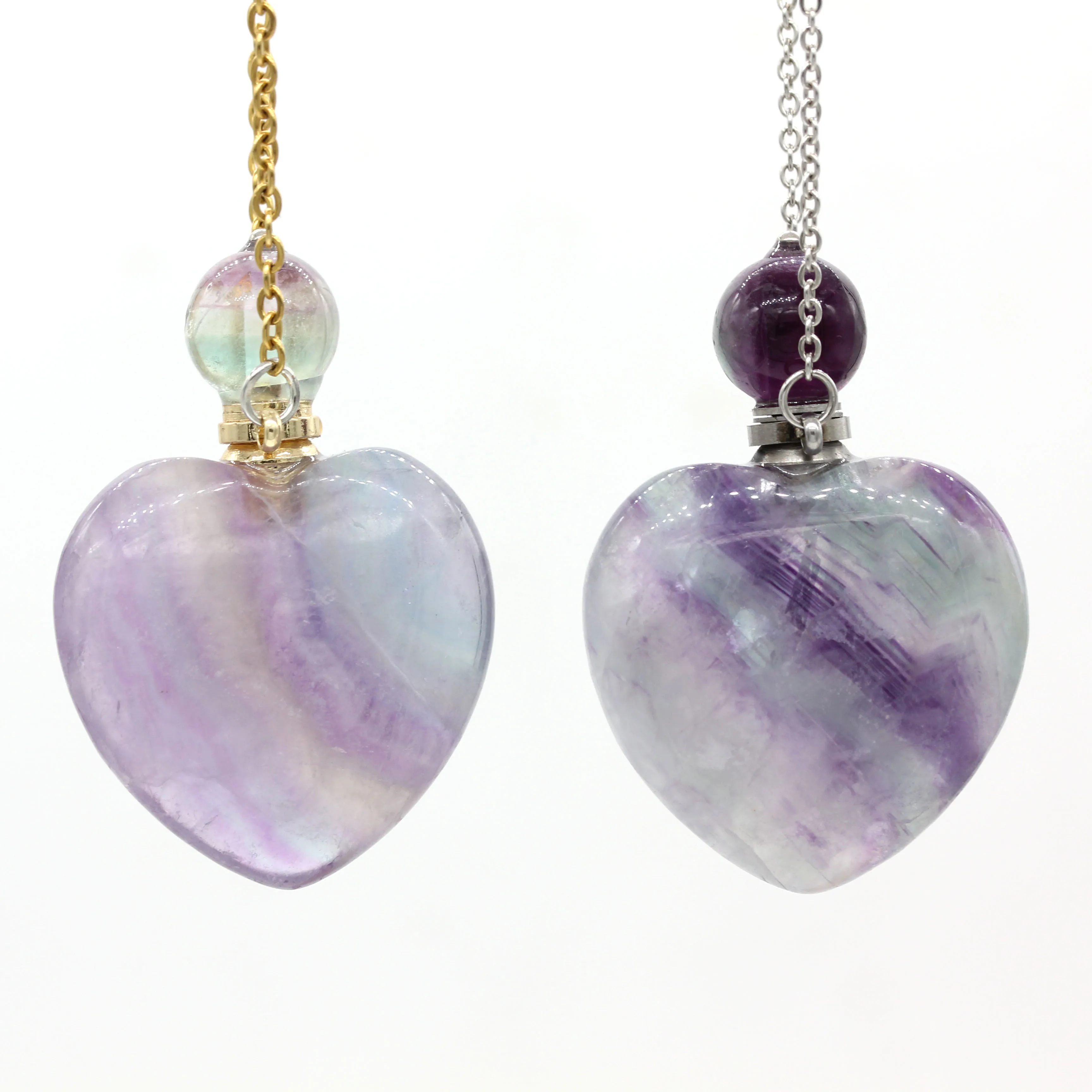 

Kraft-beads Romantic Style Perfume Bottle Love Heart Pendant Natural Fluorite Stone Necklace Essential Oil Jewelry