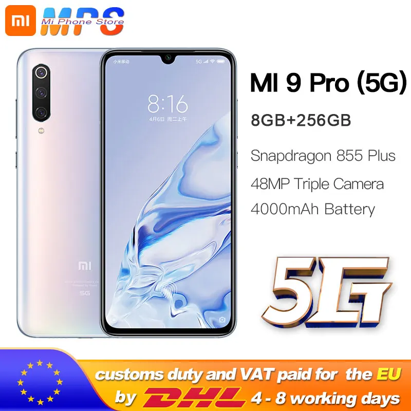 Xiaomi mi 9 pro (5G) 8GB 256GB смартфон mi 9 pro 5G Snapdragon 855plus 5G 48MP тройные камеры 4000mAh аккумулятор AMOLED 6,39''