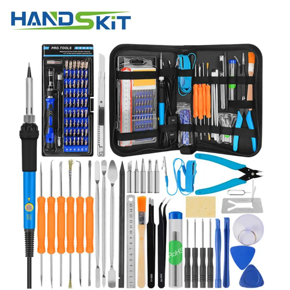 

Soldering Iron Kit Adjustable Temperature Electric Soldering Iron 60W 60 in 1 Screwdrivers mobile repair Tools kit Bag