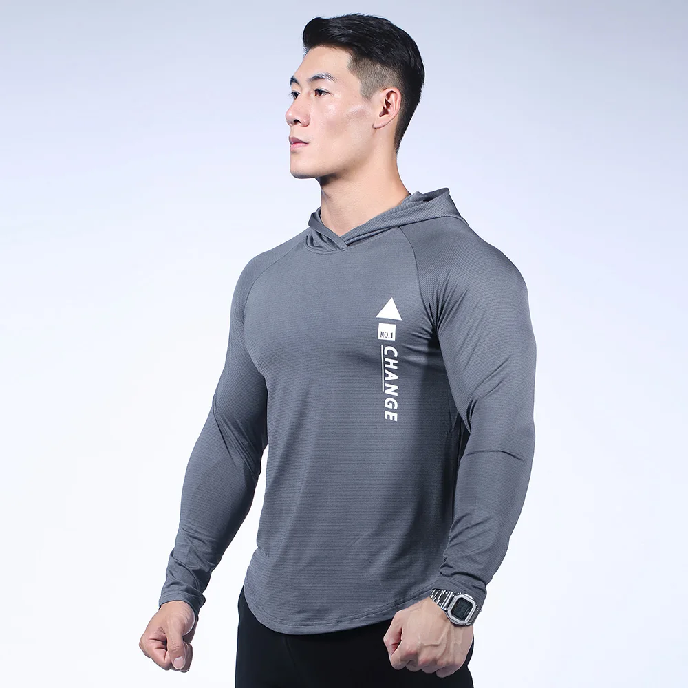 Fall Men's Running Sports T-Shirt, Quick-Drying Compression Training Hooded T-Shirt ,Rashguard for Men Fitness,Gym Coach Clothes