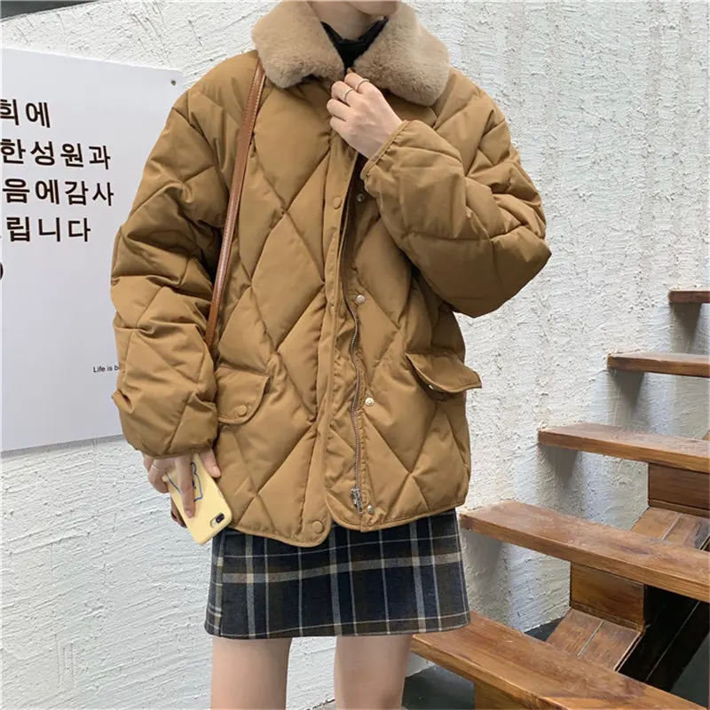 

HziriP Winter Diamonds Coat Women Cotton Thick 2019 Warm Loose Casual Jacket Fashion Womens Outwear Feminina New Basic Jackets