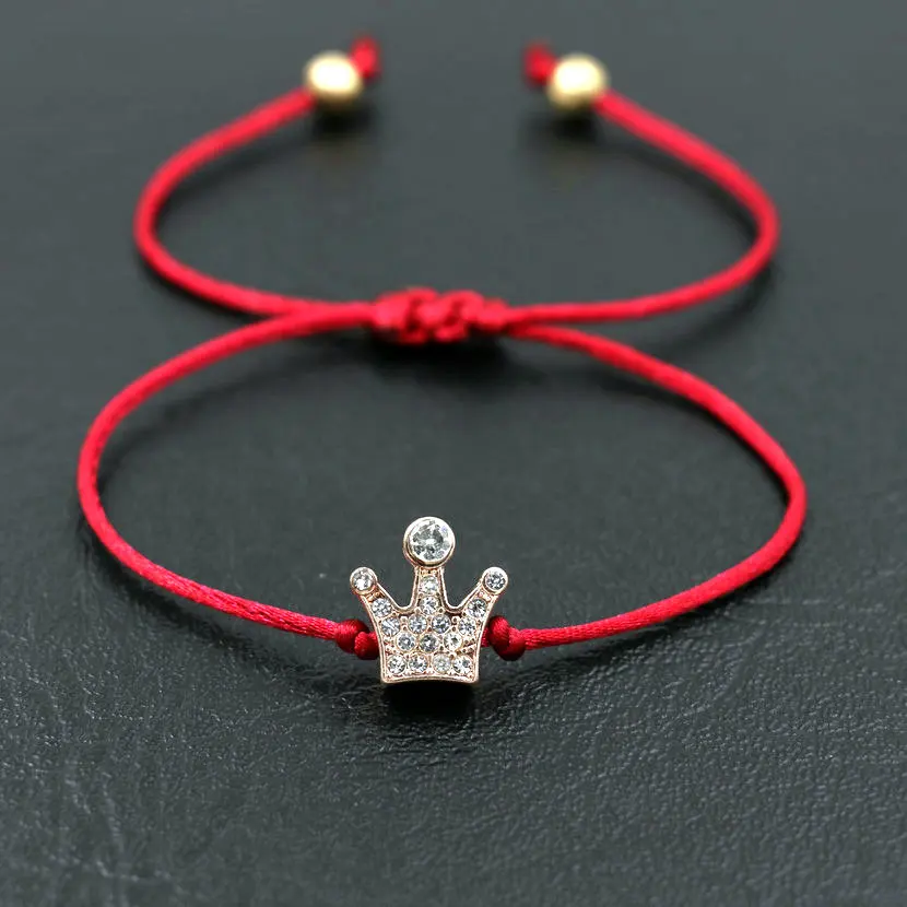 Minimalism style Micro CZ Crown Women Bracelet Thin Red Rope Thread Strings Bracelets For Girls Couples Female Jewelry Love Gift - Окраска металла: crown wine red