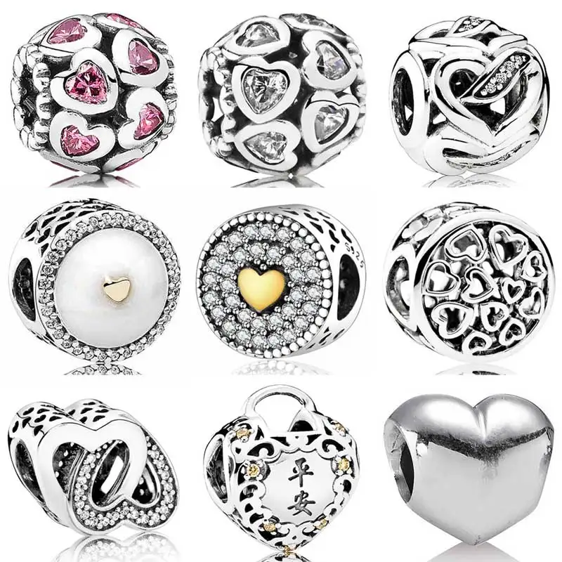 

Ribbons of Love Precious Entwined Big Smooth Heart Longevity Padlock Beads Fit Pandora Bracelet 925 Sterling Silver Charm