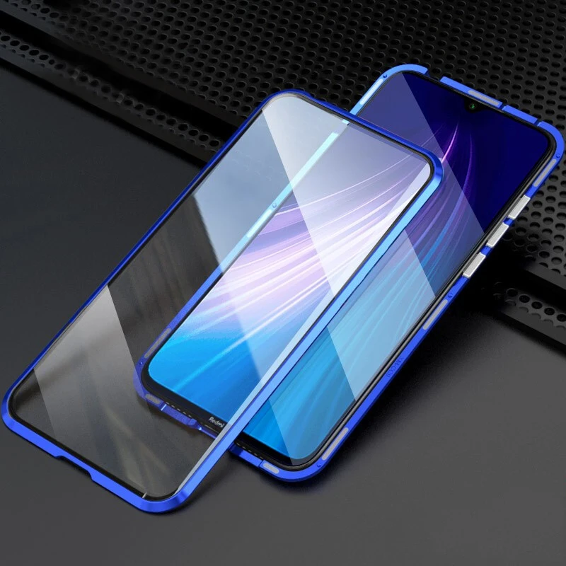 Магнитный двухсторонний защитный чехол 360 для Xiomi Redmi 8, закаленное переднее заднее стекло, металлический чехол Redmi 8 On для Redmi8 A 8A, чехол - Цвет: Green Caes