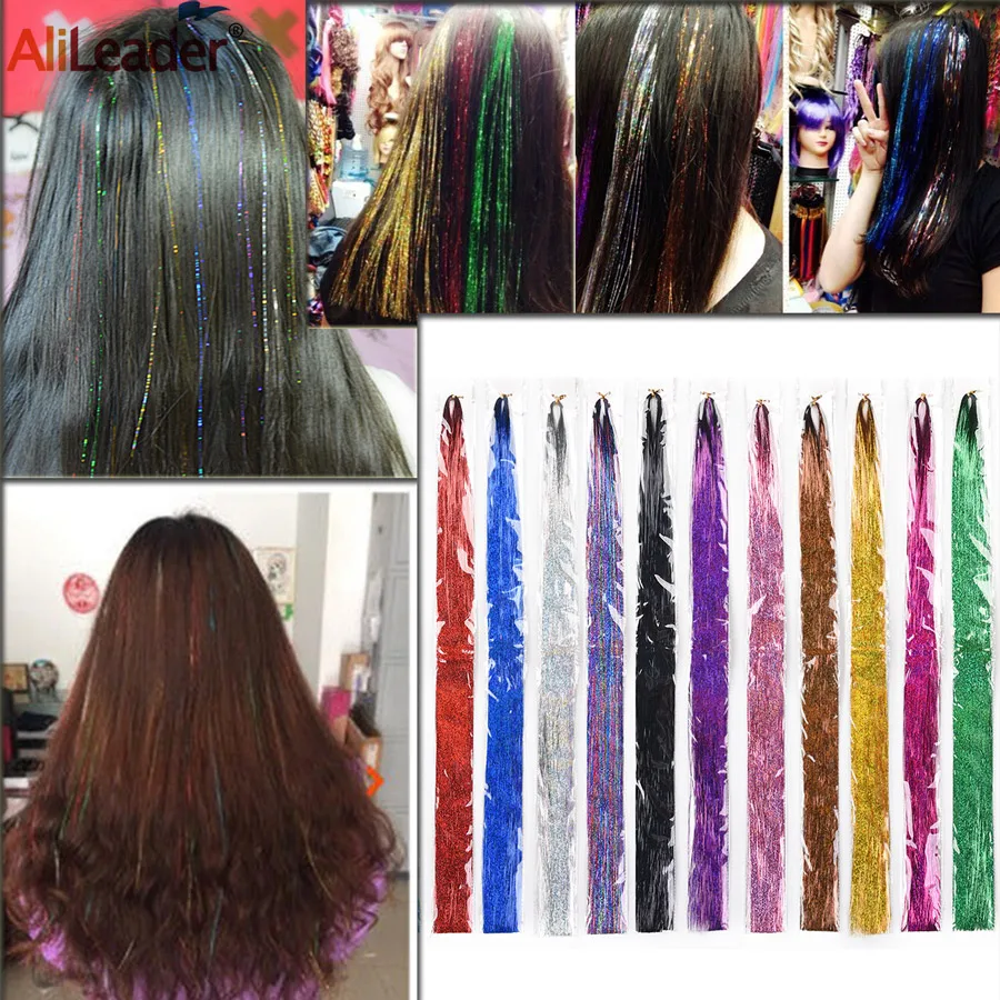 Alileader дешевые и популярные 600 корней/упаковка блестящие волосы 12 цветов радужные яркие синтетические накладные волосы для девочек