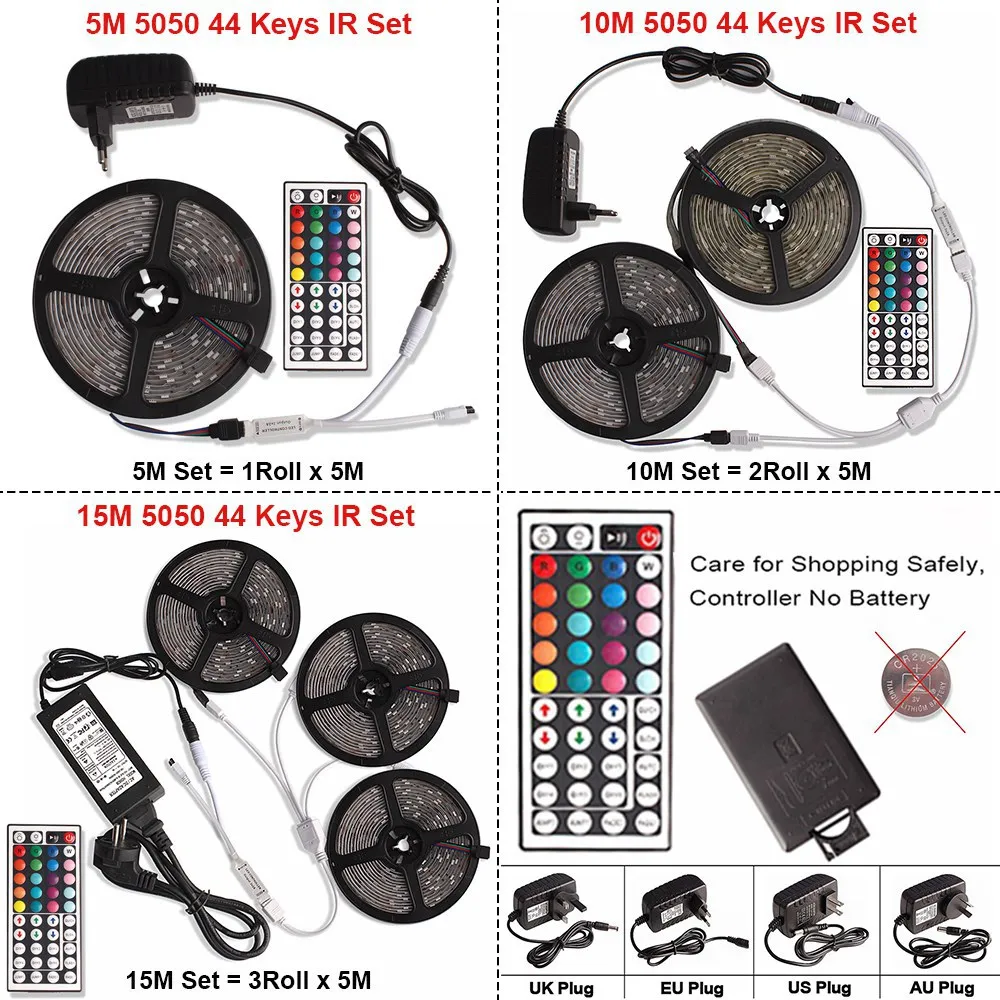 Светодиодная лента RGB Водонепроницаемая SMD 5050 5 м 10 15 12 В постоянного тока гибкая