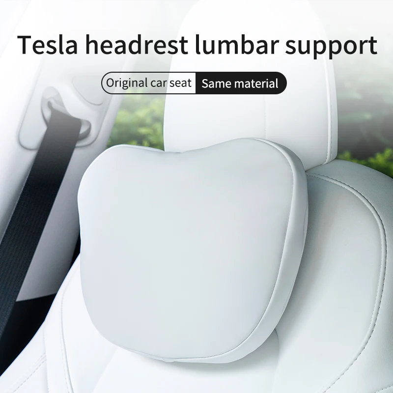 Neck pillow Headrest lumbar support For tesla model 3-23/model y High-quality leather Seat car accessories
