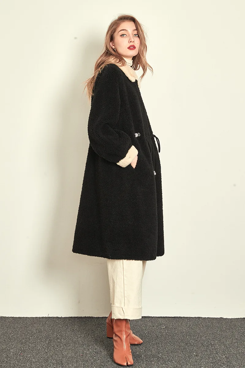 Новое модное женское пальто из овчины, темпераментное, для путешествий, норка, меховой воротник, частица, шерстяная куртка, длинное, необычное пальто
