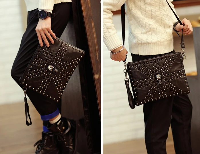 Fashion Skull Women Messenger Bag Rivet Envelope Mini Clutch Cross Small Handbag shopping Mini Black Beach Bag