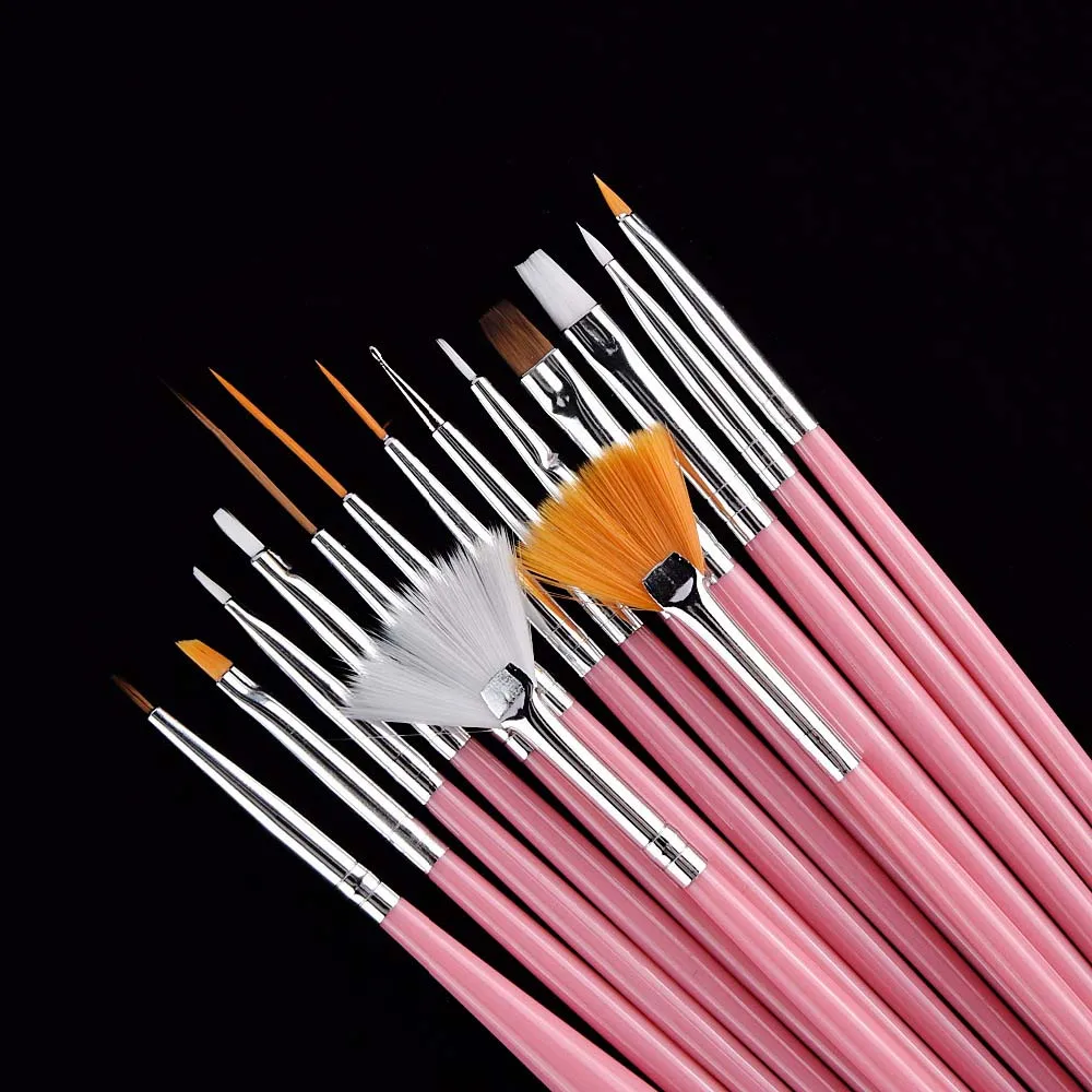 Pink 15 шт. Ногтей Дизайн Щетки Расставить Кисть Лайнера Точка Инструменты Рисования Живопись Кисти Прекрасный Щетки Комплект#439 - Цвет: Pink
