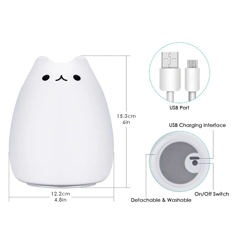 Красочные Силиконовый светодиодный ночной Светильник USB Перезаряжаемые милый кот сенсорный Сенсор украшение стола светильник 2 режима Портативный лампа для детей