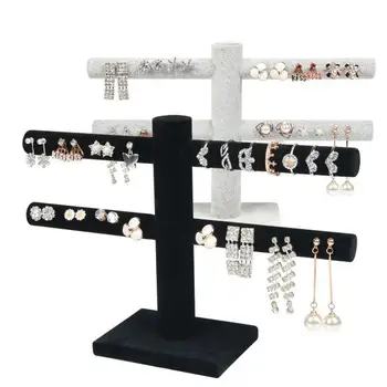 

Velvet Jewelry Organizer Racks 2 Tier T-Bar Necklaces Earring Holder Packaging Jewelry Display Rack Hanger Jewellery Organizer