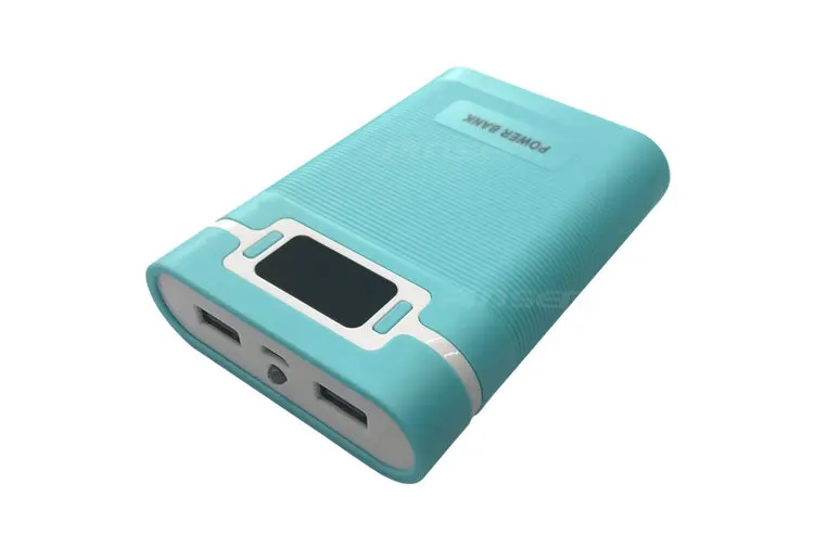 Двойной USB lcd анти-обратный портативный блок питания 4x18650 DIY дисплей зарядное устройство 5V 2A банк питания чехол с светодиодный фонарик - Цвет: Blue