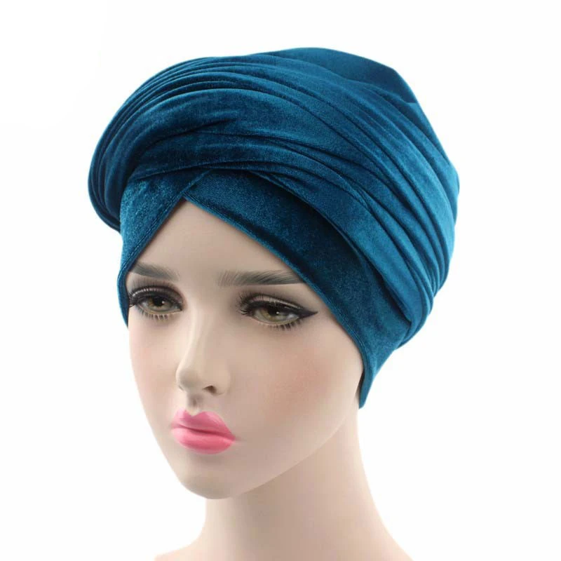 Женские мусульманские хиджабы шляпа длинный хвост банданы шапка-тюрбан шляпа аксессуары для волос JS26 - Цвет: Peacock blue