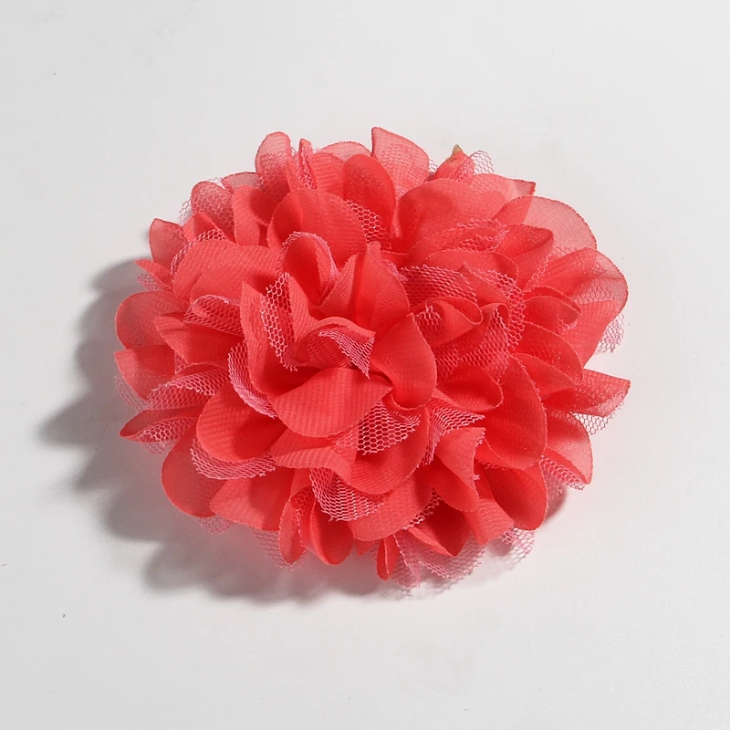 Coral 5 шт., 4,4 дюймов, 11 см, модная шифоновая сетка, цветы, аксессуары для волос, пушистая ткань, кружева, цветы, для детей, для девочек, головные уборы, повязки на голову - Цвет: Coral