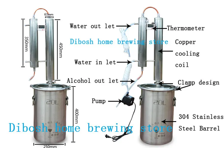 304 нержавеющая сталь 12л дистиллятор для самостоятельного изготовления виски башня Красный медный змеевик охлаждения спирта дома пивоварения водка виски бренди дистиллятор