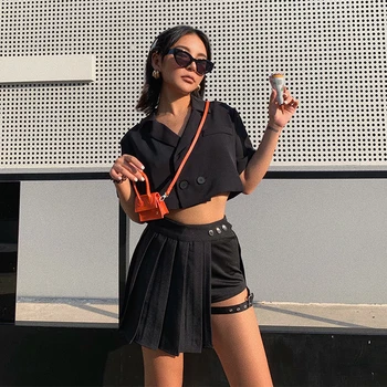 

2020 new fashion casual women's clothing Retro Tooling Pleated Skirt High Waist College Style Short Skirt