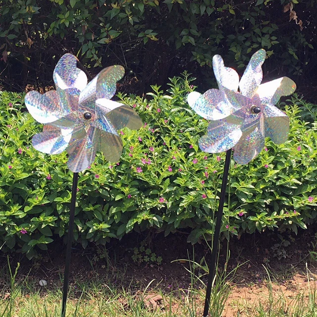 Madártaszító Szélmalom Kültéri Kerti Madárcsökkentő Csillogó Pinwheels Diy Ezüst Szél Fonó Gyerekek Játék Otthoni Gyep Dekoráció - Image 2