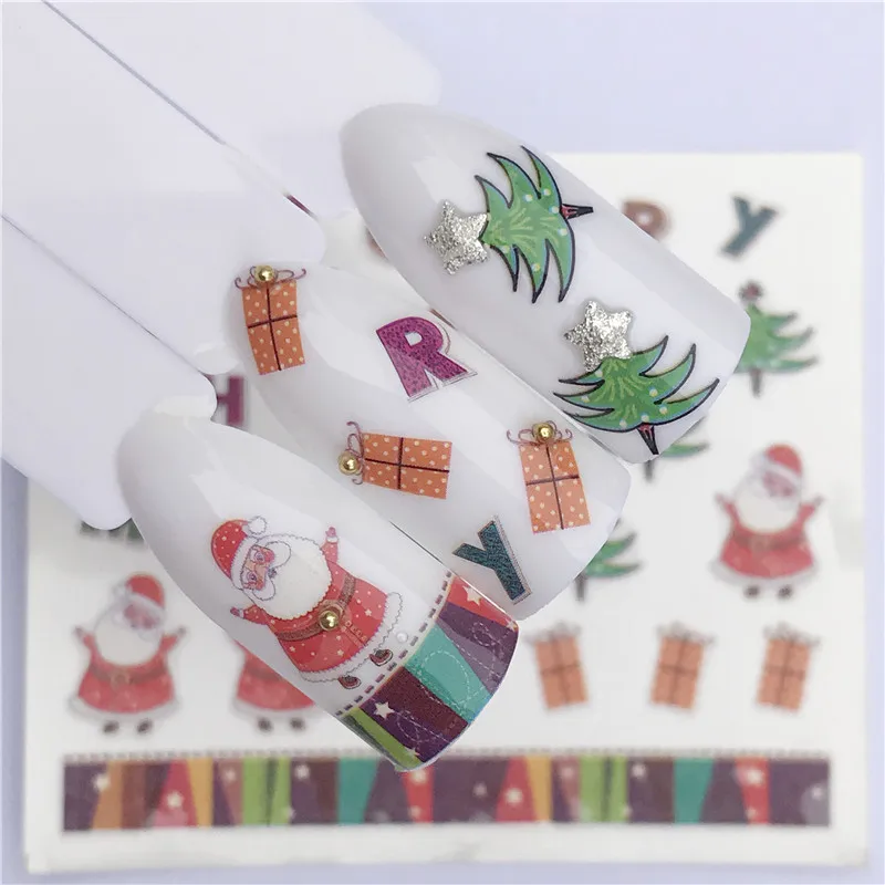 Новая наклейка для водяного переноса изображения на ноготь Рождественский Снеговик водяной знак клейкие ползунки Новогоднее украшение обертывания наклейки