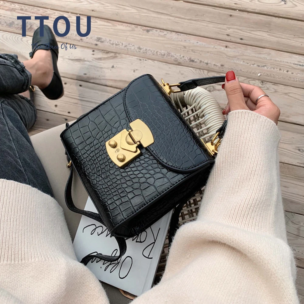 Alligator Pattern PU Leather Crossbody Bags For Women 2020 Small Lock Shoulder Messenger Bag Lady Travel Flap Handbag and Purses | Багаж и